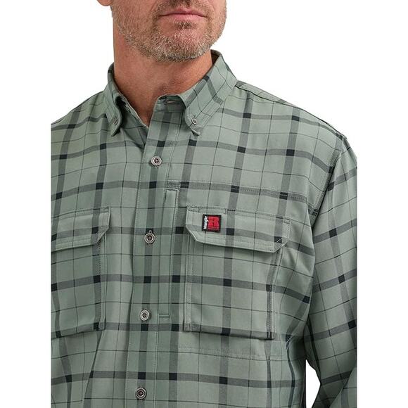 Wrangler Technical Long-Sleeve Work Shirt for Men - Green Check - L - Picture 4 of 9